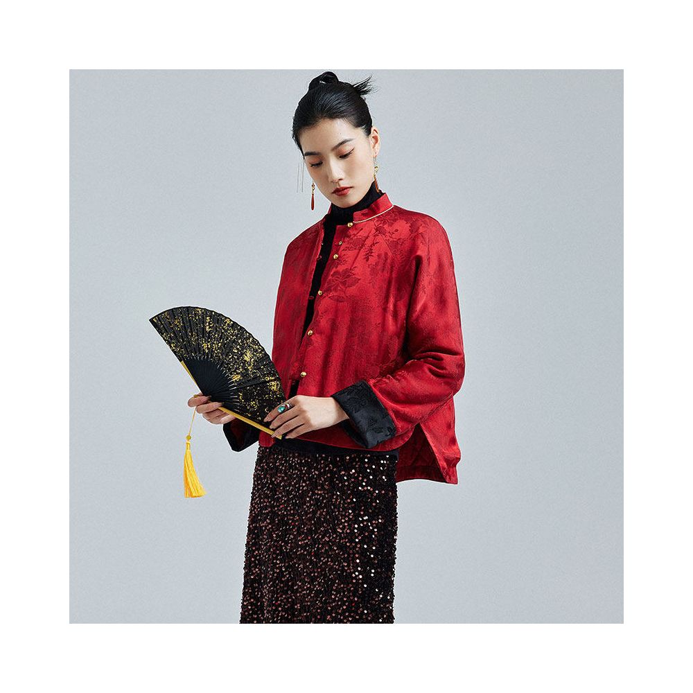 2024 Winter New Chinese Jacquard Red Cotton Coat Moyu New Chinese Tang Coat Retro Style Top image 1