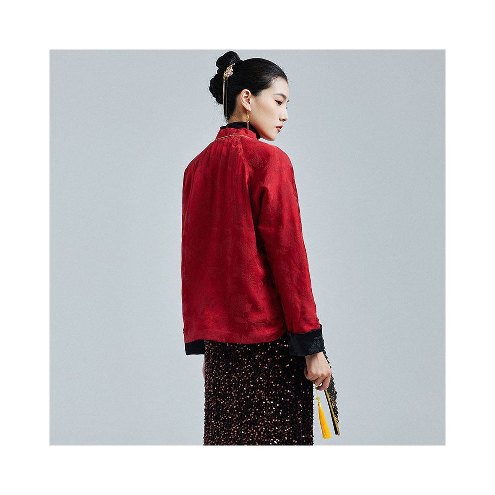 2024 Winter New Chinese Jacquard Red Cotton Coat Moyu New Chinese Tang Coat Retro Style Top image 5