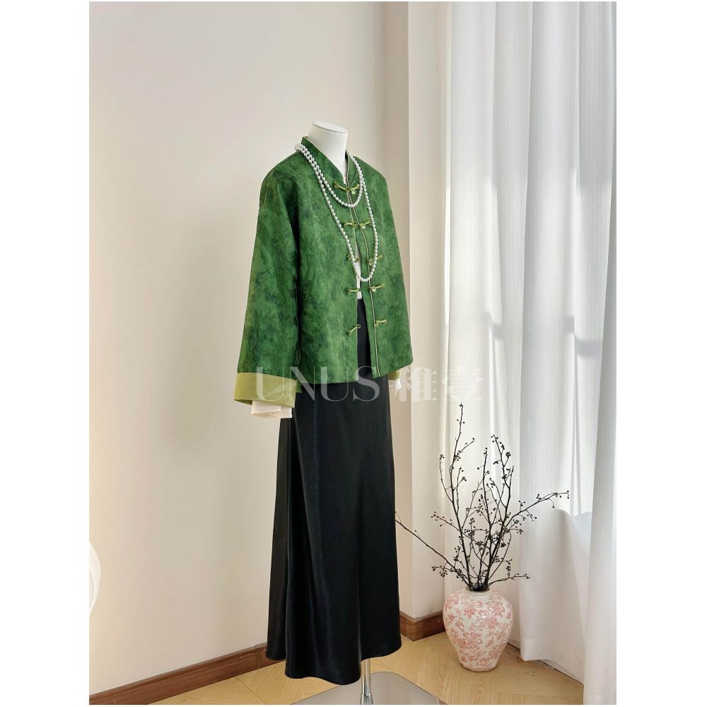 UNUS three dimensional jacquard buckle retro dignified and atmospheric Tang style new Chinese style jacket Chinese style emerald cotton clothing image 2