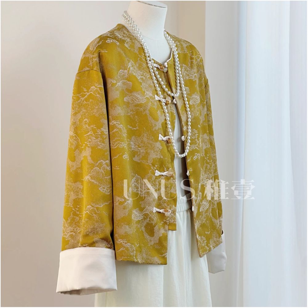 UNUS Zhiyi New Chinese Zen style Yellow Tang style National style Coat Women s Spring and Autumn High end Temperament Top Short image 0
