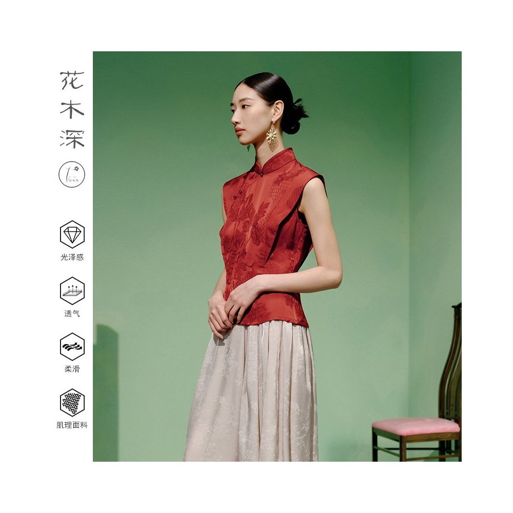 Hua Mu Shen Xin Chinese style standing collar top for women new Chinese style improved Hanfu vinegar jacquard small fly sleeves Tang style shirt image 3