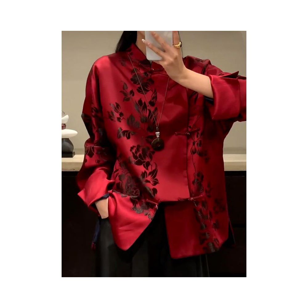 New Chinese style high end light luxury temperament retro button top women s 2026 spring new red niche shirt image 2