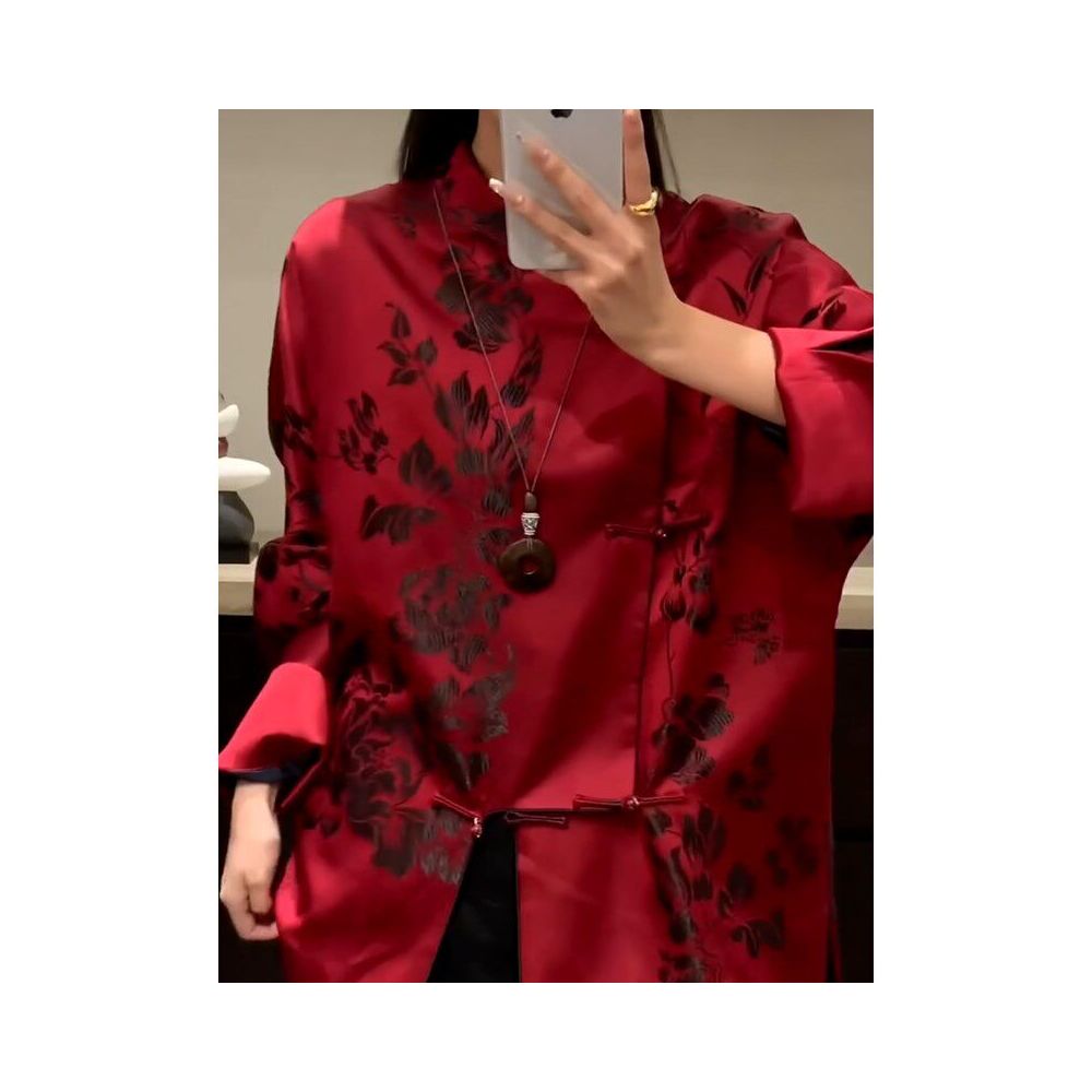 New Chinese style high end light luxury temperament retro button top women s 2026 spring new red niche shirt image 4