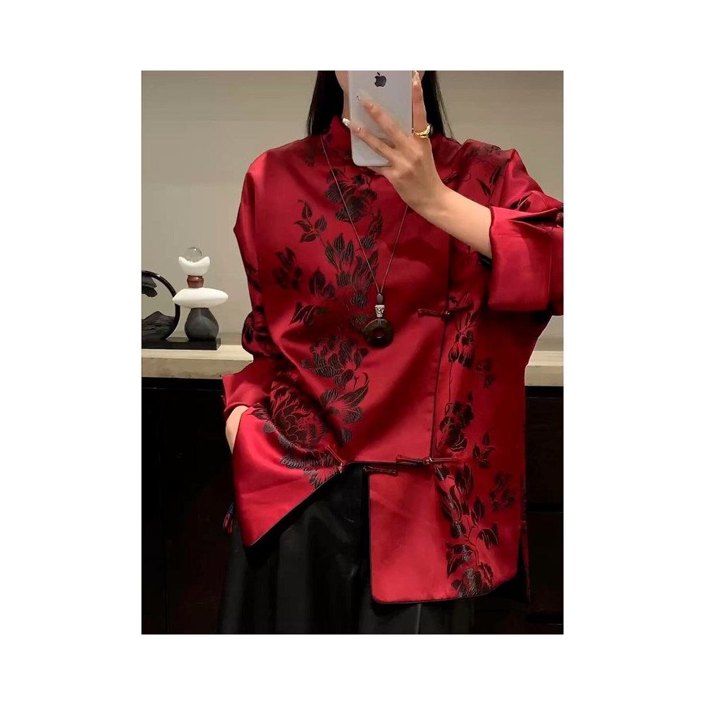 New Chinese style high end light luxury temperament retro button top women s 2026 spring new red niche shirt image 0