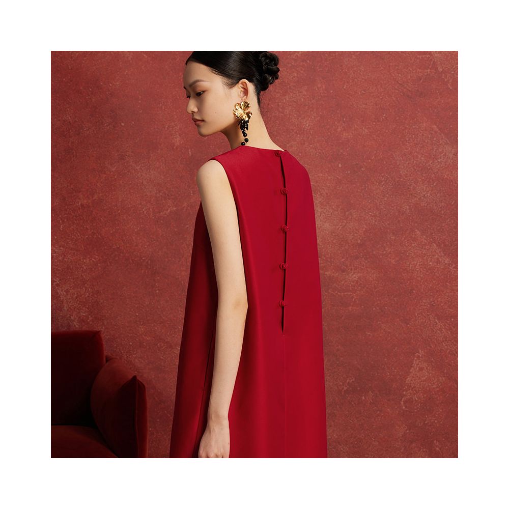 Ruyi Lianyun Spring and Autumn New Round Collar Jacquard Straight Tube Dress for Women Retro New Chinese Style Panbuckle Long Dress image 1