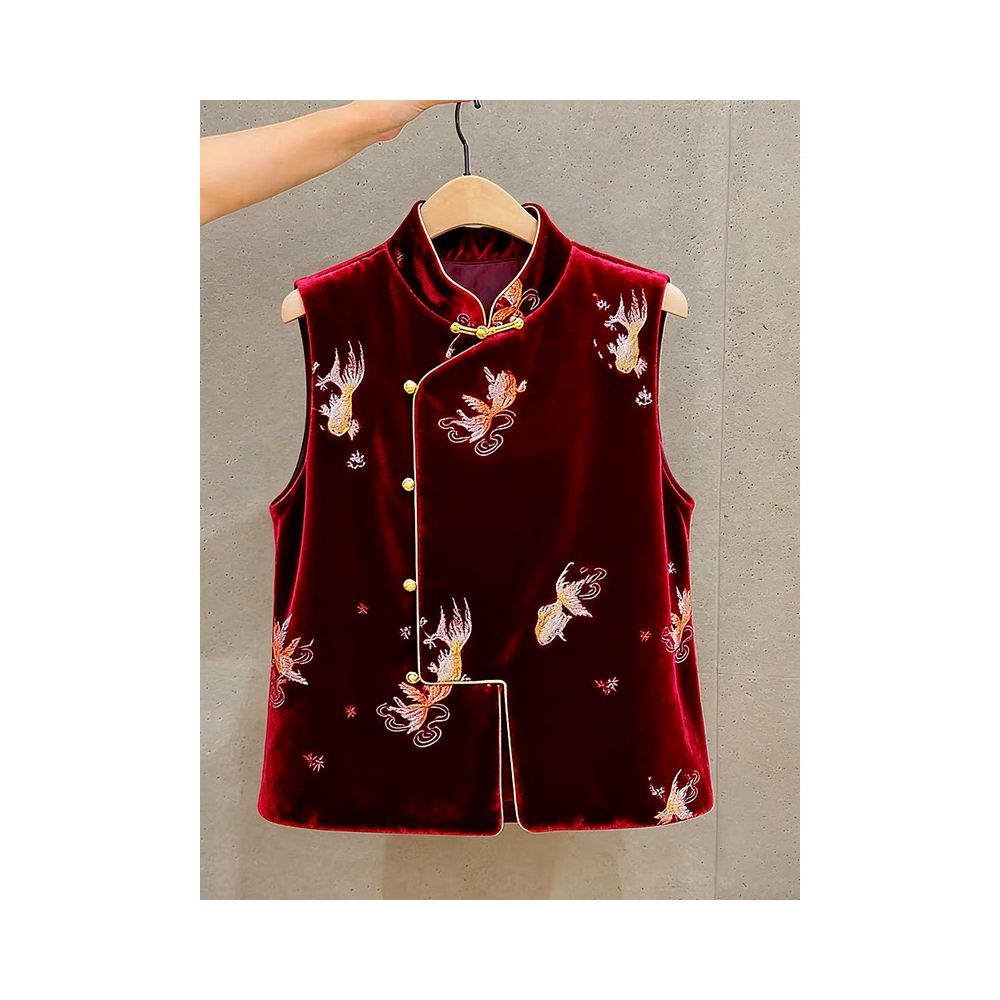 New Chinese style velvet vest for women in winter 2025 featuring printed button up collar Chinese style vest and high end top image 2