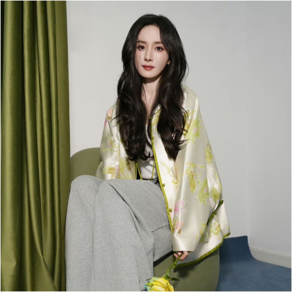 Yang Mi s new Chinese style silk jacket with long sleeves for women embossed jacquard Western style with mulberry silk light Chinese style top image 1