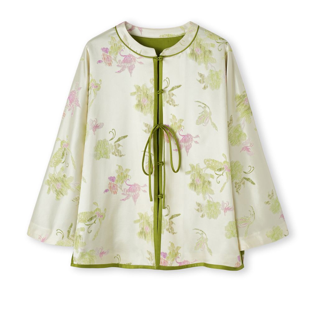 Yang Mi s new Chinese style silk jacket with long sleeves for women embossed jacquard Western style with mulberry silk light Chinese style top image 5