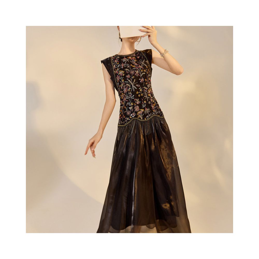 New Chinese style heavy industry sequin embroidered vest set for women s autumn and summer light luxury Chinese style vest top and skirt two piece set image 0