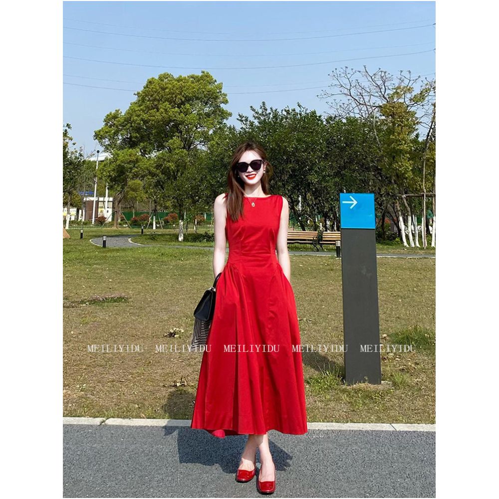 ASAYA6144 – Scarlet Elegance Midi Dress ❤️✨