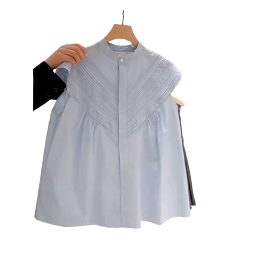 2026 Summer New French Style Petite Chic and Youthful Unique Blue Shirt for Women Mall Closing Out image 4