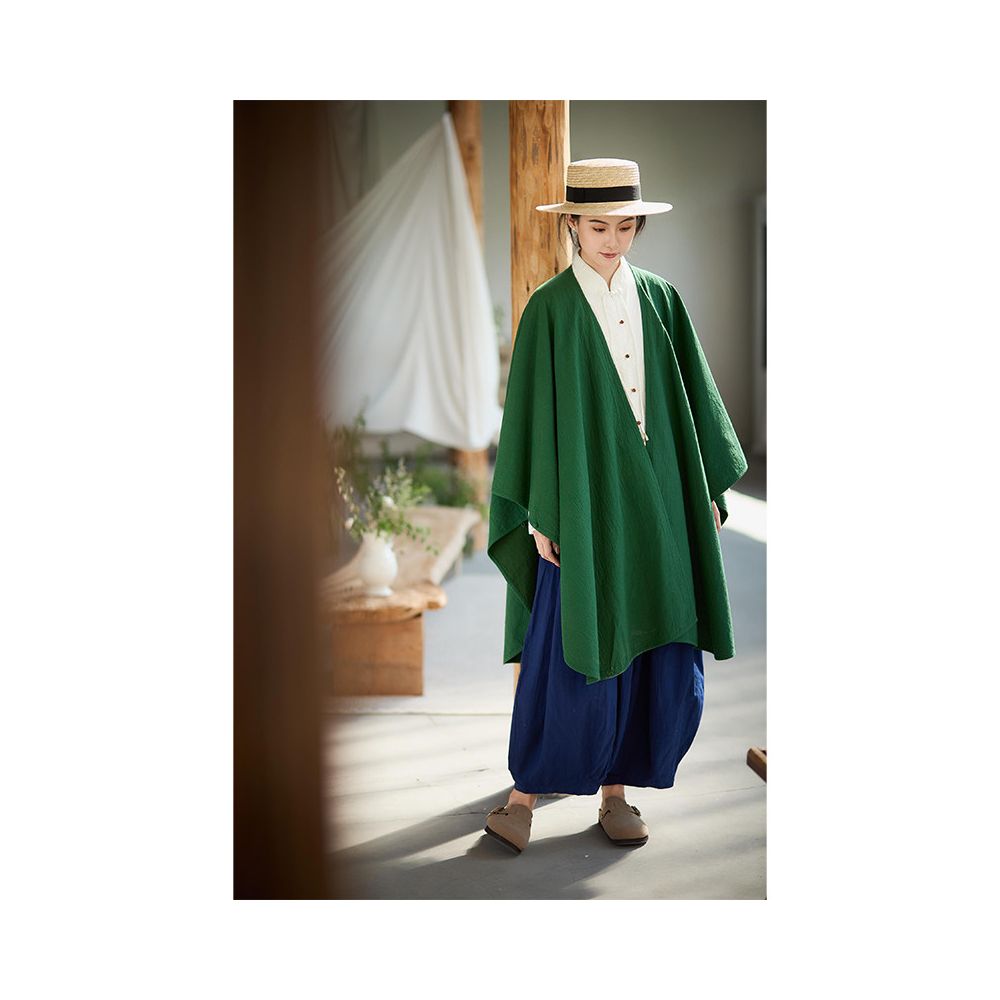 Photo New Chinese style women s clothing double layer fabric shawl jacket Chinese style retro simple tea suit for women MW4290 image 3