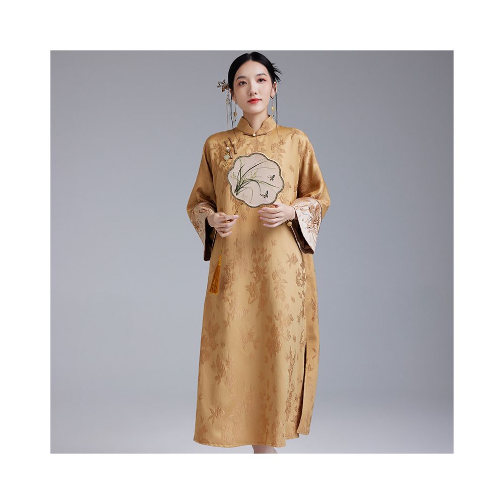 Moyu 2025 Autumn New Chinese Style Retro Art Tea Clothes Improved Slant Skirt Cheongsam Chinese Embroidery Dress image 2