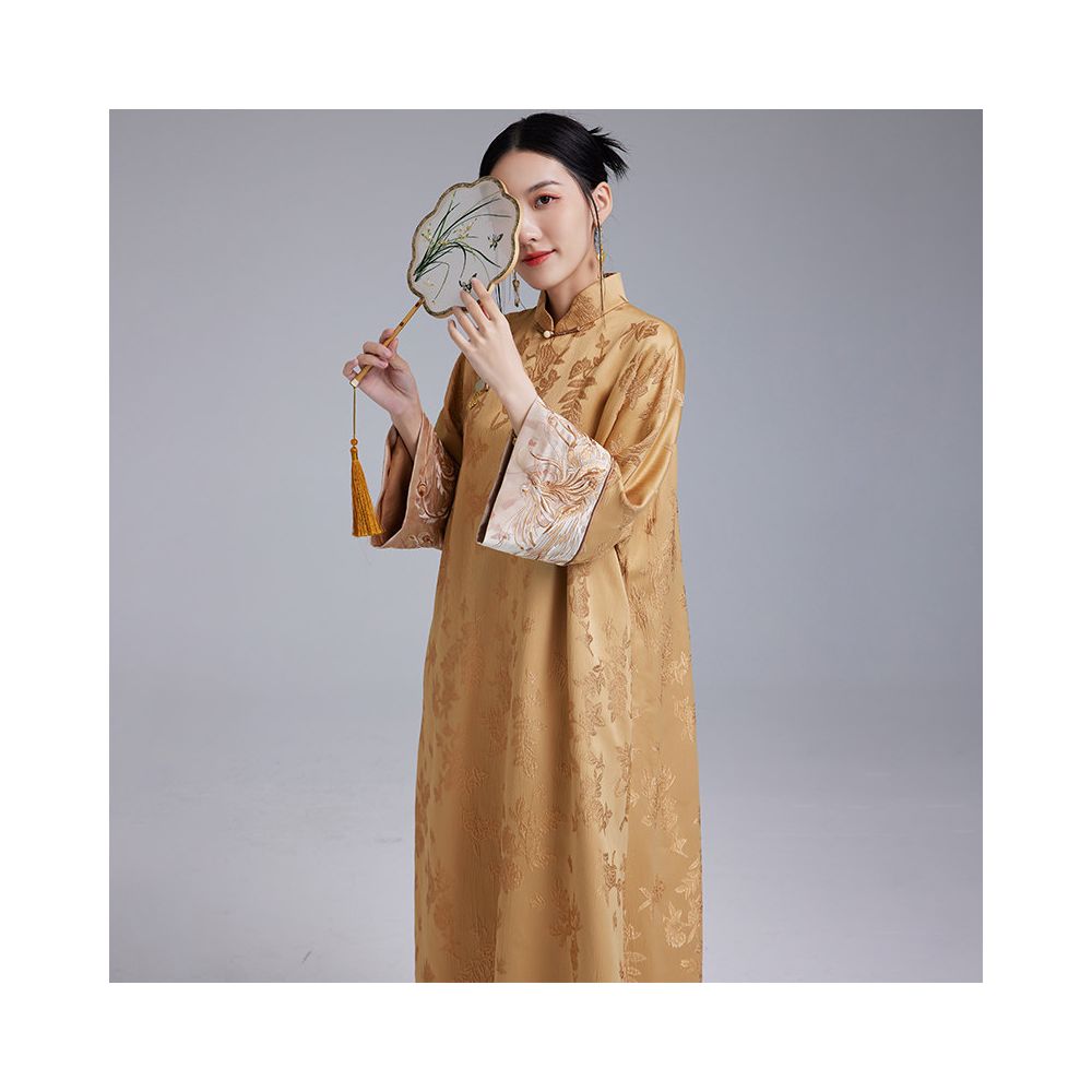 Moyu 2025 Autumn New Chinese Style Retro Art Tea Clothes Improved Slant Skirt Cheongsam Chinese Embroidery Dress image 3