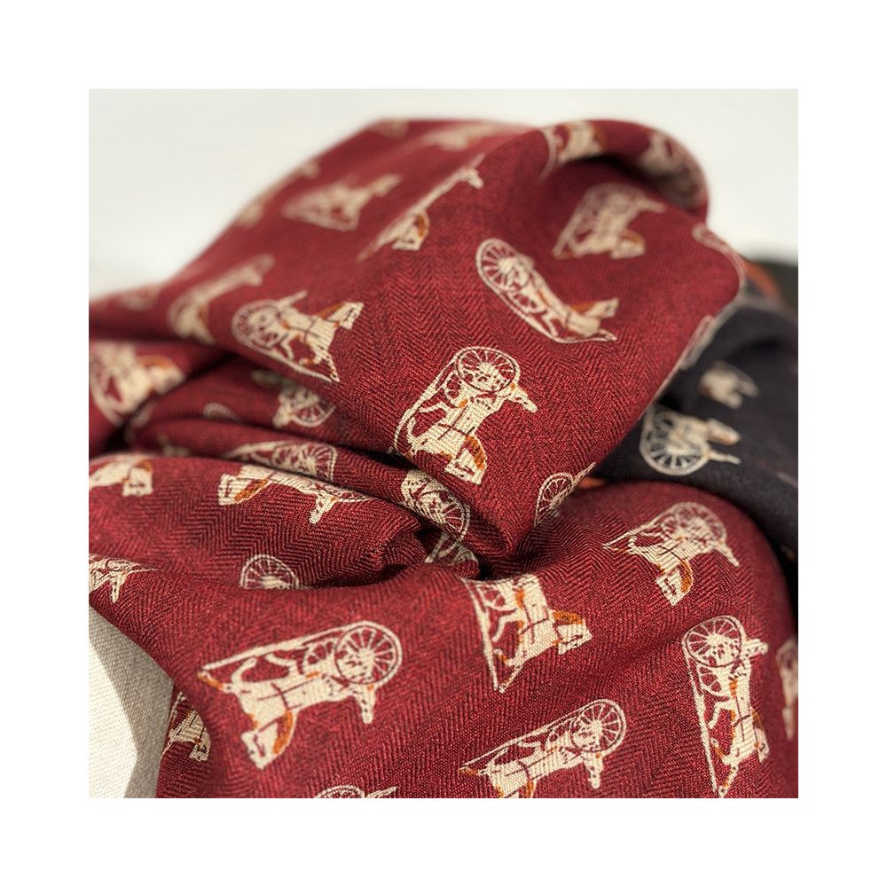 Italian red and black carriage Luxury silk and wool scarf versatile for women in spring and autumn multifunctional silk and wool square scarf shawl image 3