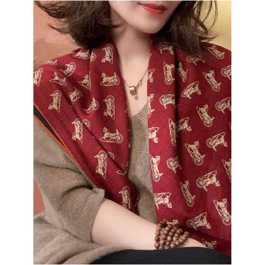 ASAYA6161 – Heritage Bordeaux Silk Wool Scarf ❤️🧣