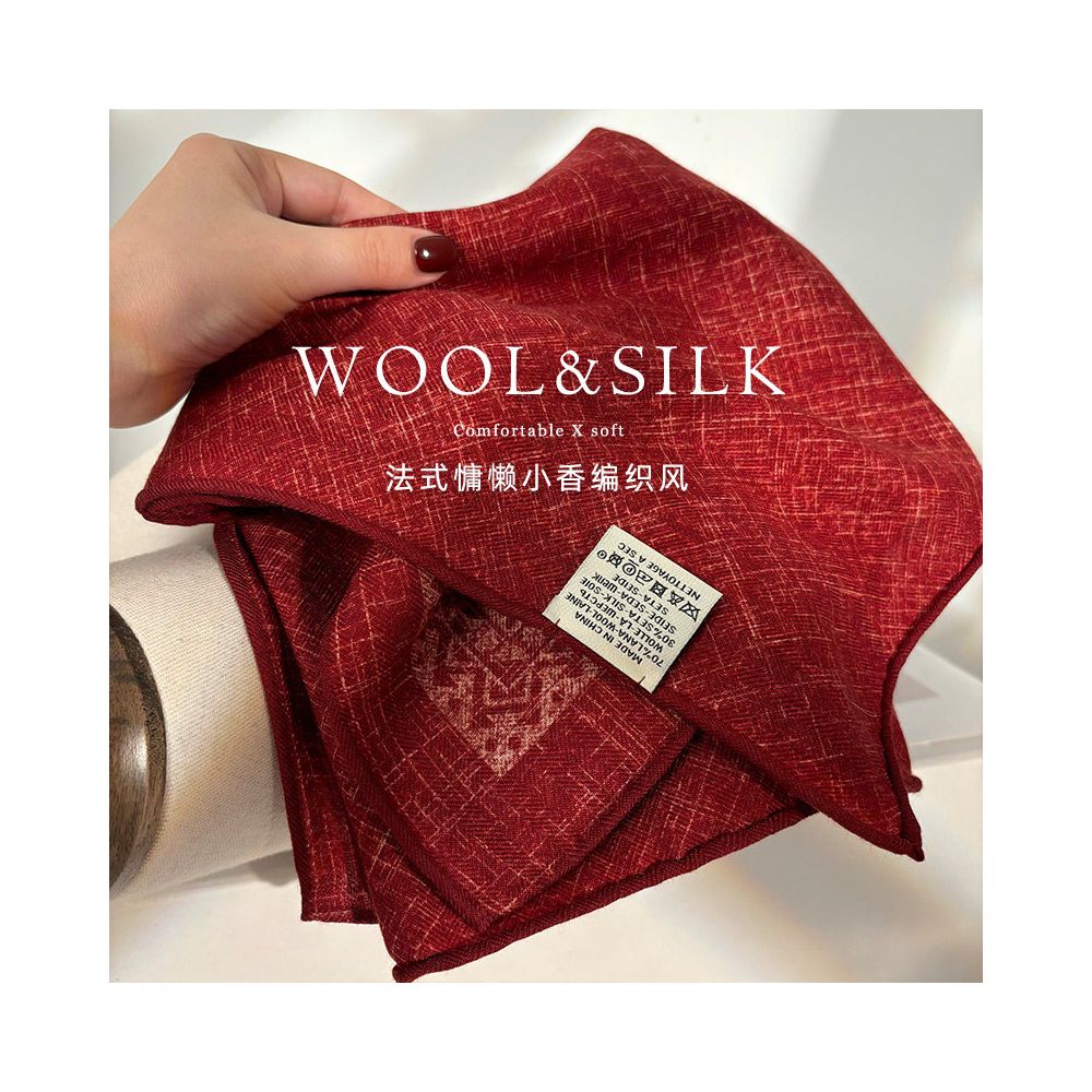 A niche tie dye pattern Light luxury Ankela red silk scarf for women s autumn and winter warm silk wool square scarf shawl image 0