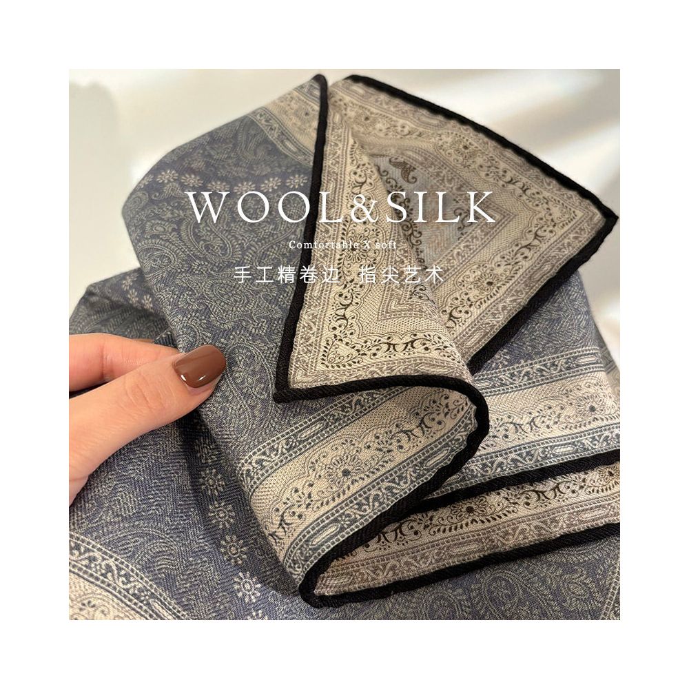 Paisley Old Money Wind Light luxury double sided silk wool scarf for women in spring and autumn silk wool square scarf decorative scarf dual use image 1