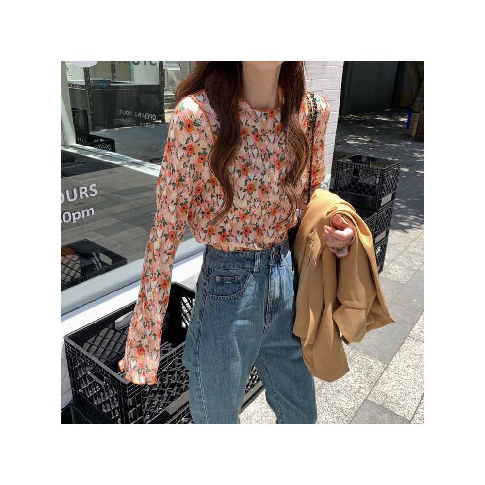 ASAYA6169 – Retro Bloom Pleated Top 🌺💙