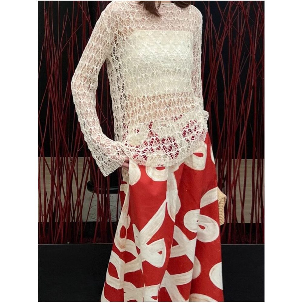 Rouje Kefss Retro Half length Skirt for Women with Elastic Waist Medium length A line Umbrella Skirt Hand drawn Printed Vacation Style Skirt image 4