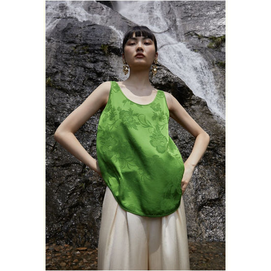ASAYA6172 – Jade Bloom Satin Top 💚🌿