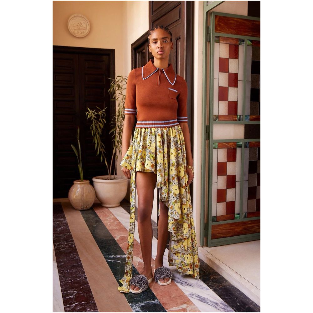 Australian niche brown trimmed retro oversized collar short sleeved polo knit top 2025 new casual and stylish top image 2