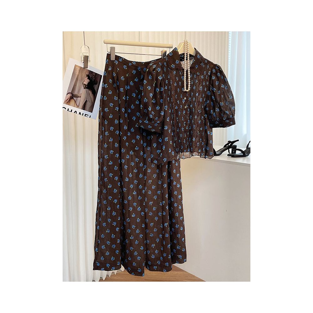2025 autumn new lazy suit women s floral drape pleated casual pants fashionable temperament small shirt image 1