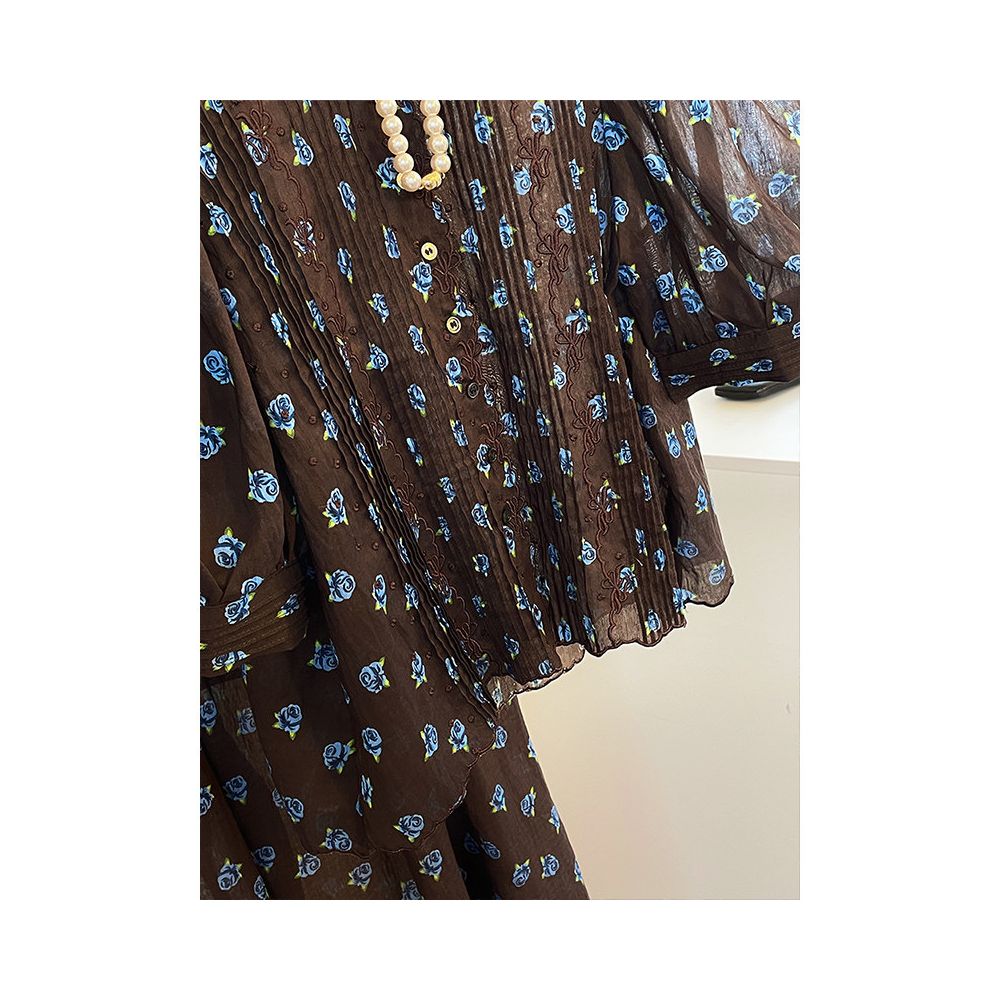 2025 autumn new lazy suit women s floral drape pleated casual pants fashionable temperament small shirt image 3