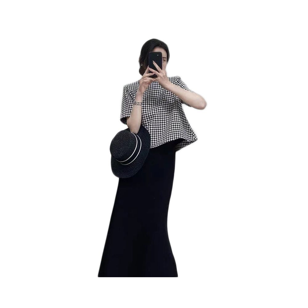 Retro Thousand Bird Grid Small Fragrant Short sleeved Top for Women Summer Small and Short High end Imperial Sister s Temperament Showing Thin Wearing Style image 5