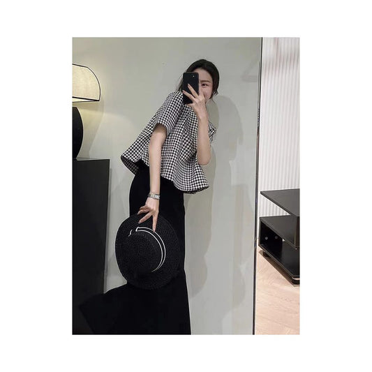 ASAYA6193 – Parisian Houndstooth Chic Top 🖤🤍