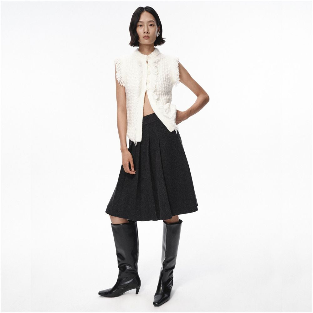 Arrival Spring and Autumn Versatile Texture White Woolen Tassel Round Neck Tank Top Sleeveless cardigan Top image 4