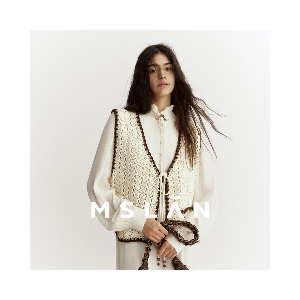MSLAN2025 winter new hollow out contrasting color outerwear hand hook knitted vest MGDW206 image 0