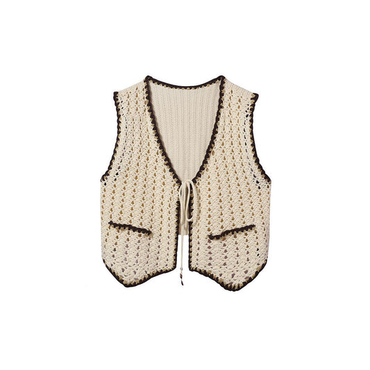 ASAYA6197 – Heritage Crochet Contrast Vest 🤎✨