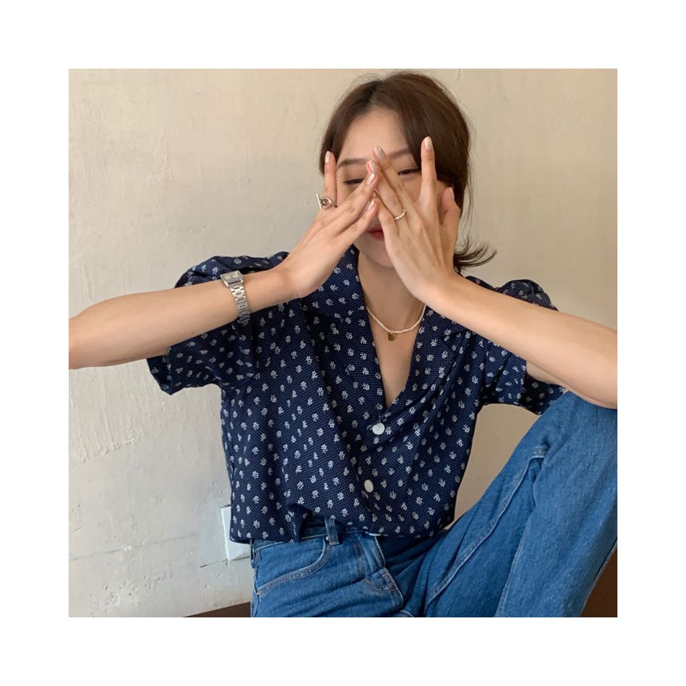 ASAYA6198 – Navy Petite Print Blouse 💙✨