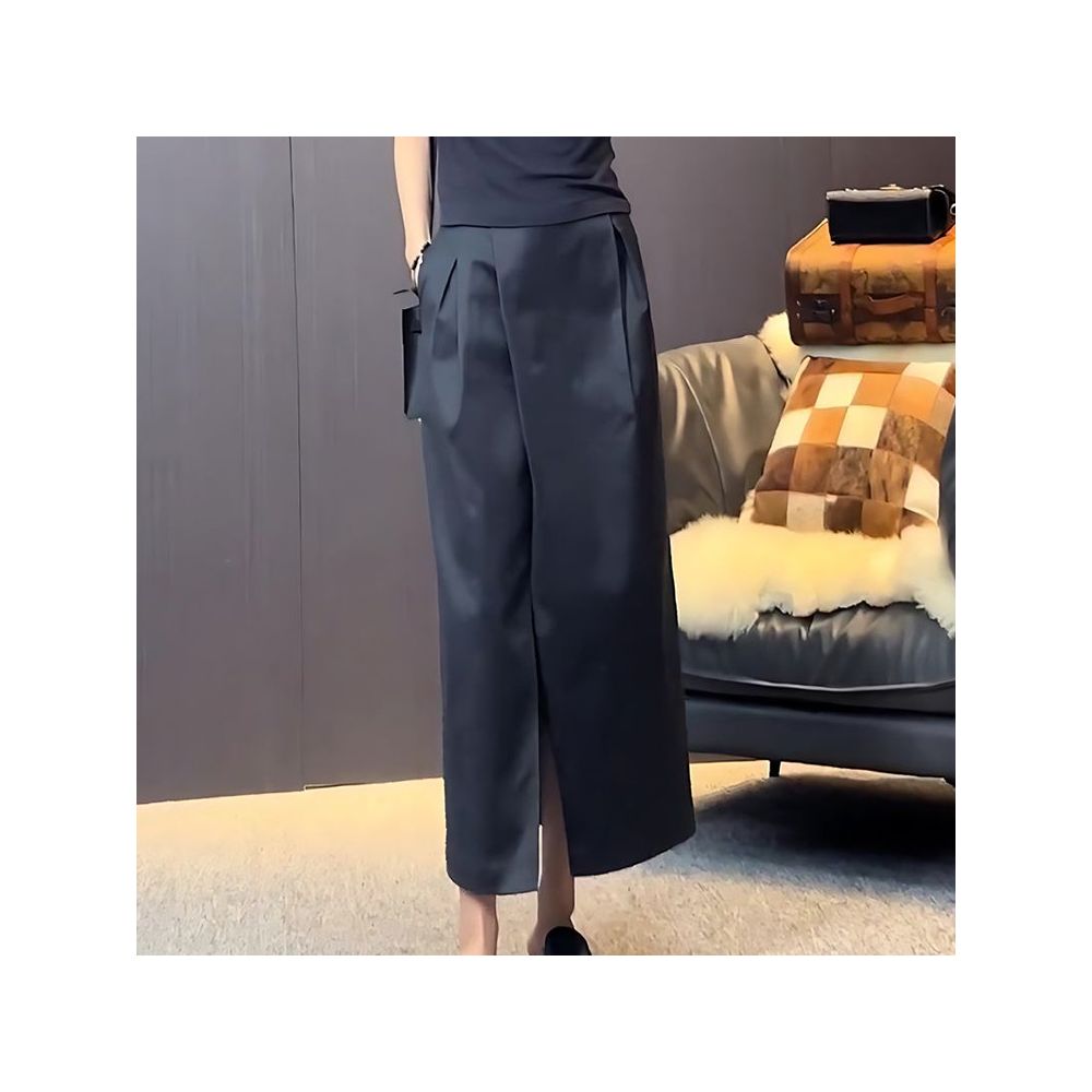 Black midi skirt women s summer new European station Korean style slit design unique high end super beautiful suit skirt image 2