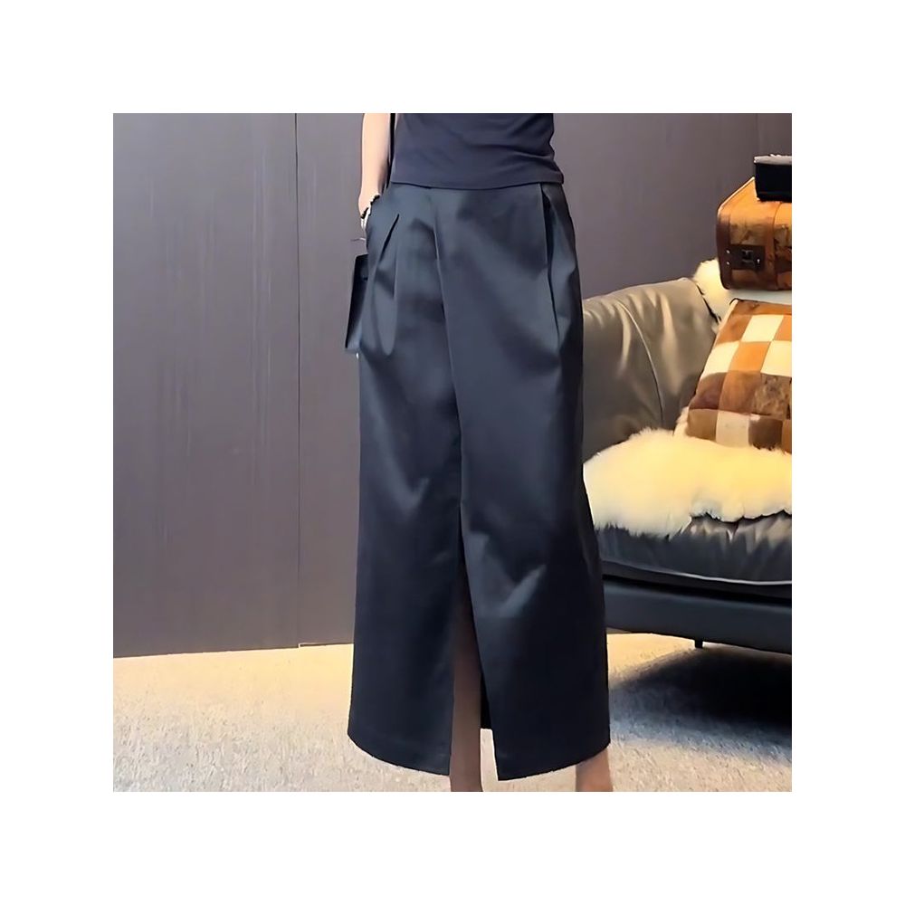 Black midi skirt women s summer new European station Korean style slit design unique high end super beautiful suit skirt image 5