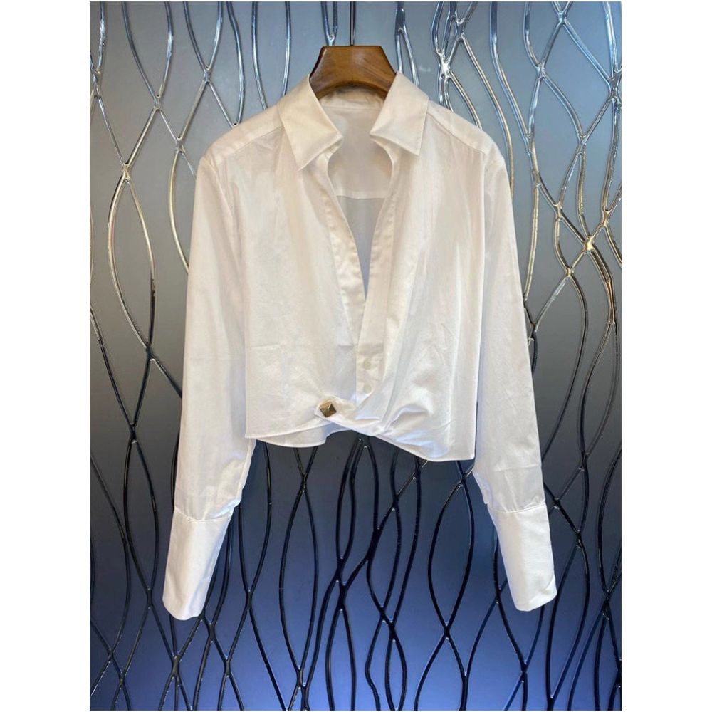ASAYA6205 – Modern Twist Cropped Shirt 🤍✨