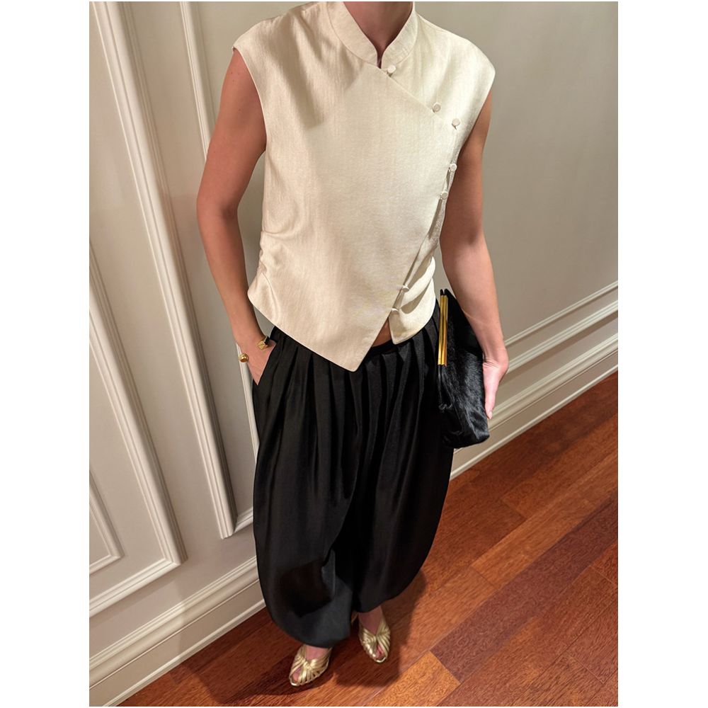 Eenkcos new Chinese style standing collar sleeveless buckle vest women s short style retro temperament fashionable side door forbidden top image 4