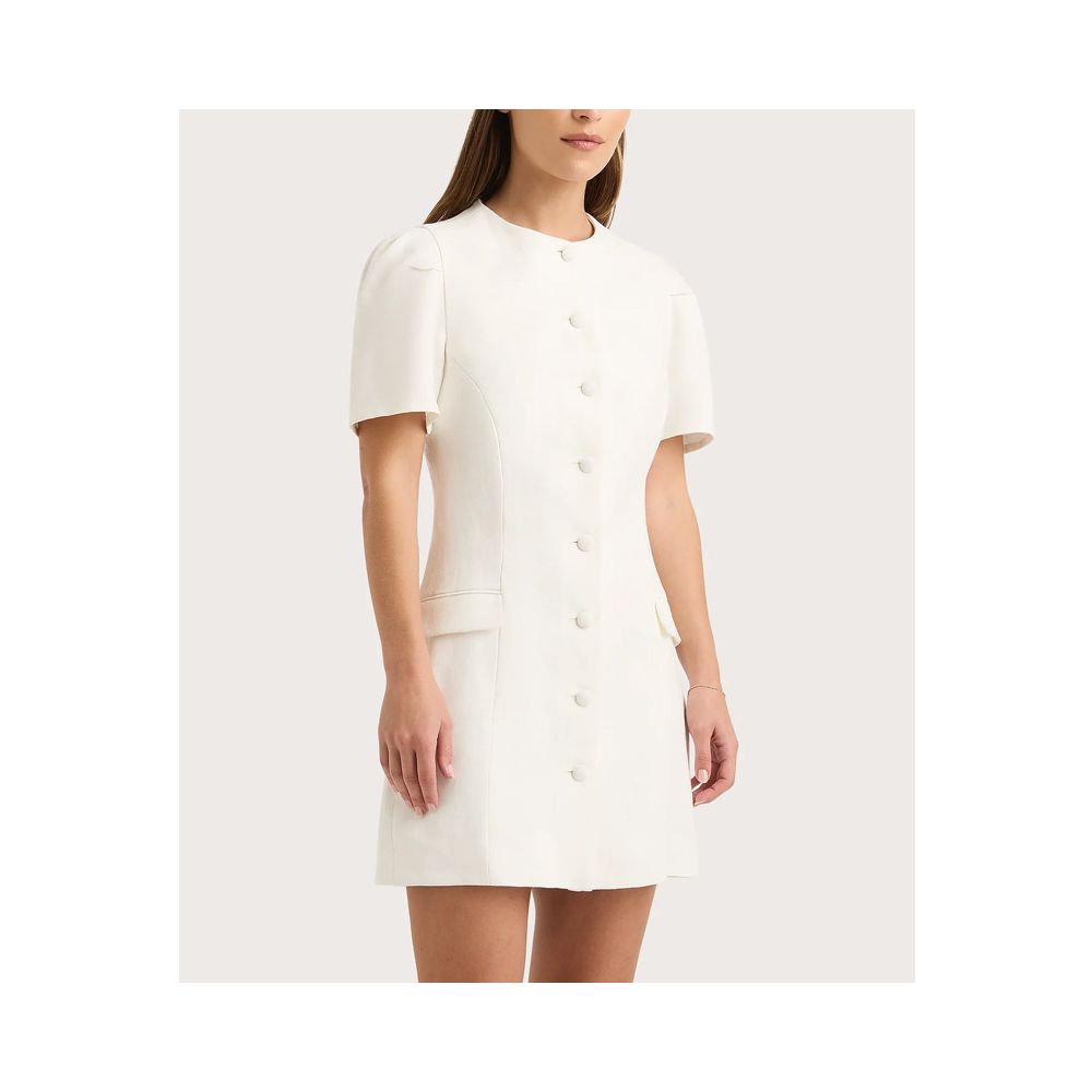 Eenkcos sophisticated old money style light luxury single breasted linen dress simple waist cinching niche white dress image 4