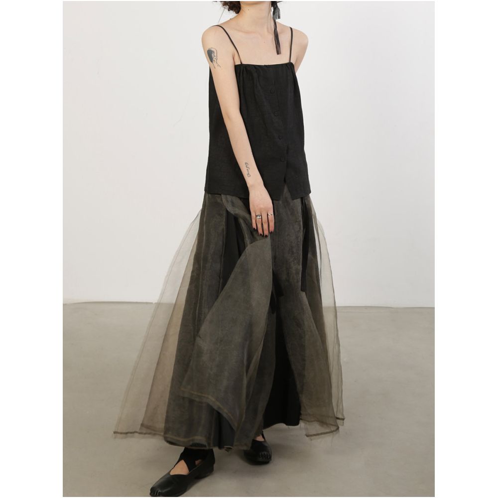 Luobian Heavy Industry Limited Edition Split yarn skirt half body skirt spliced mid length versatile slimming summer retro mesh image 0