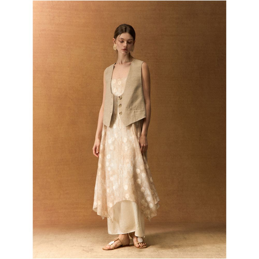 Nian Twelve Oriental Zhaoming Cutting Flower Acetic Acid Double layer Opening Slips Skirt New Chinese Style Dress image 3