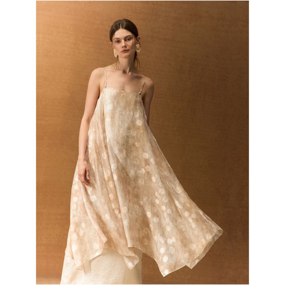 Nian Twelve Oriental Zhaoming Cutting Flower Acetic Acid Double layer Opening Slips Skirt New Chinese Style Dress image 4