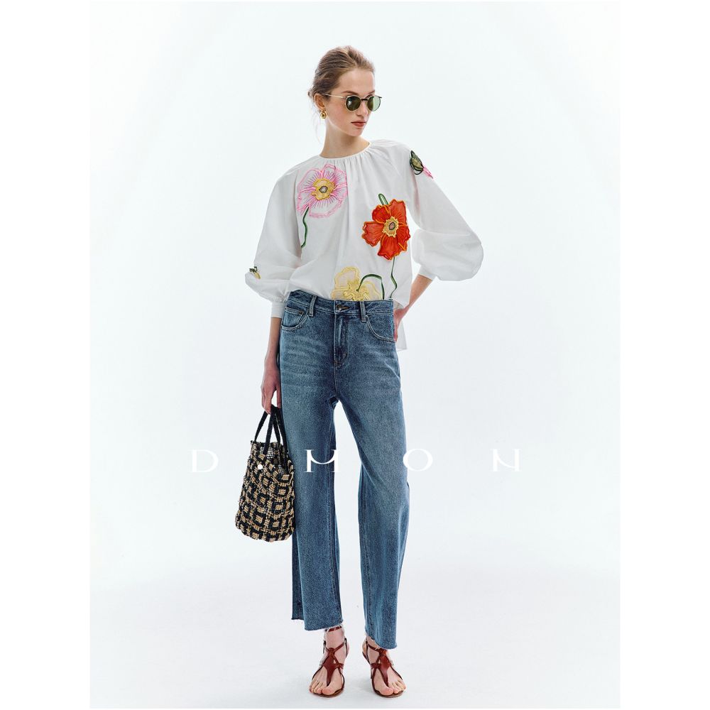 DMON Heavy duty handmade custom decal fashionable vacation cotton shirt in the realm of blooming flowers image 3