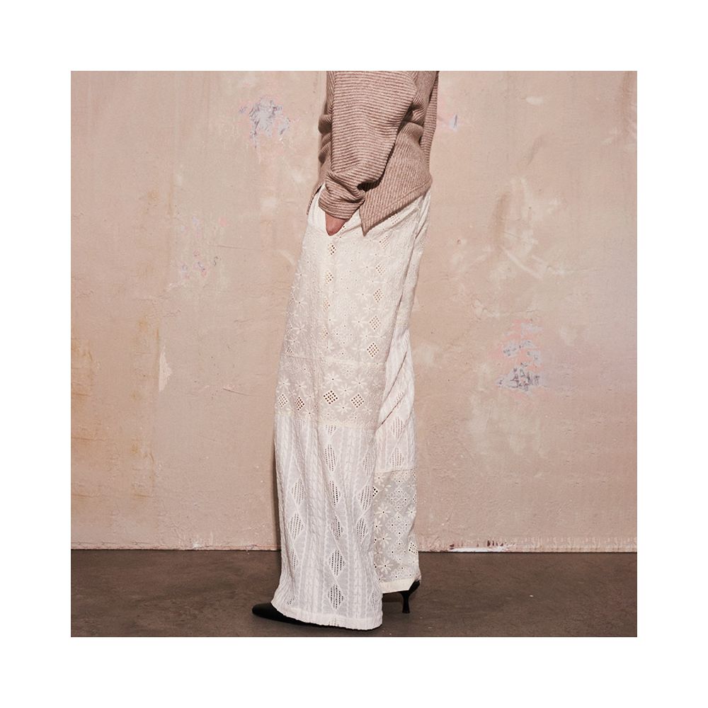 SAME FLOW original niche design white lace straight leg high waisted casual pants hollowed out wide leg pants for women image 4