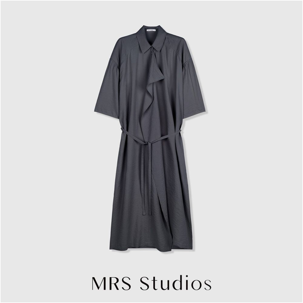 ASAYA6282 – Draped Silk Shirt Dress 🖤🌫️