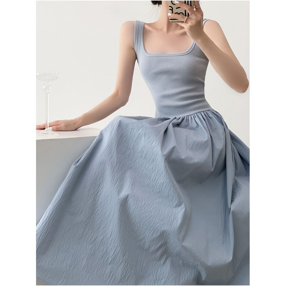 Tach Paola French Knitted Splicing Sleeveless Tank Top Dress for Women s Summer New Large Skirt Long Skirt image 2