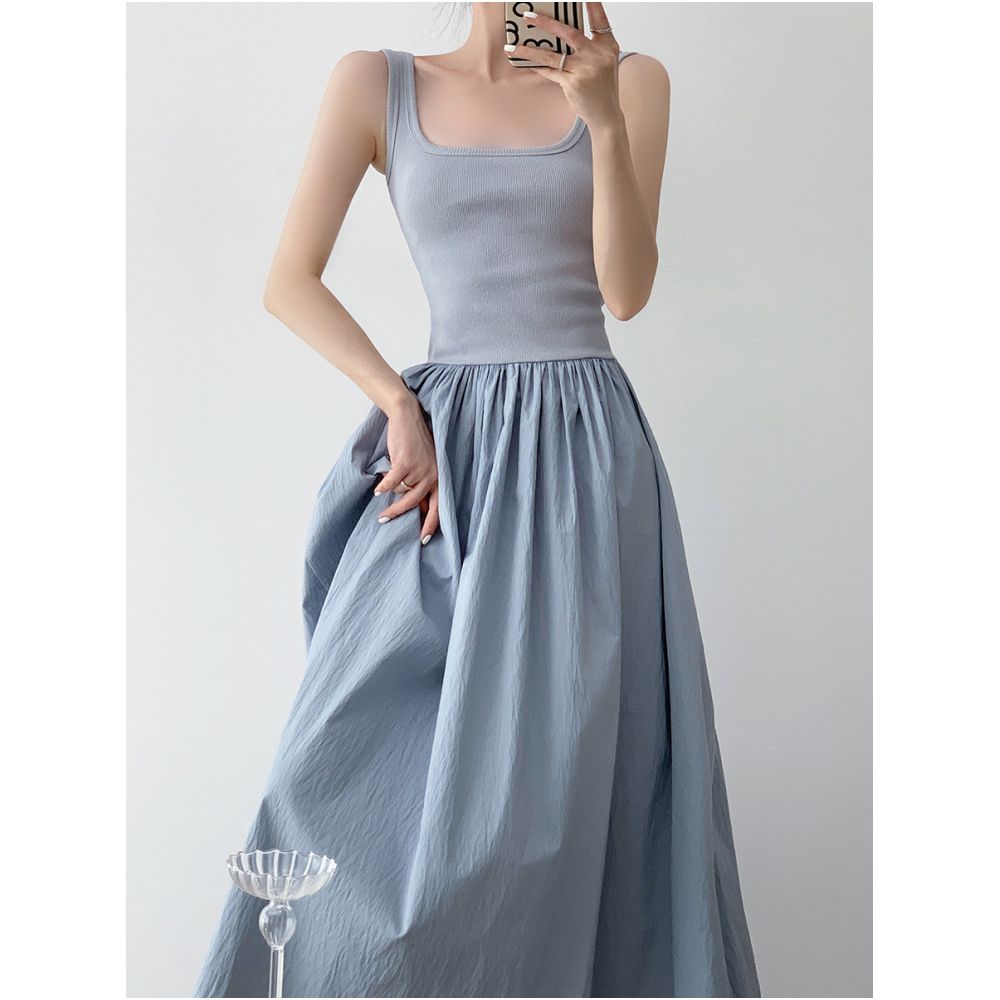 Tach Paola French Knitted Splicing Sleeveless Tank Top Dress for Women s Summer New Large Skirt Long Skirt image 4