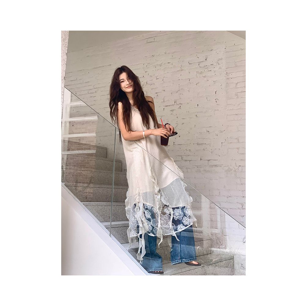 X Rose Queen s temperament mesh camisole dress new heavy industry irregular lace jacquard long skirt for children image 4
