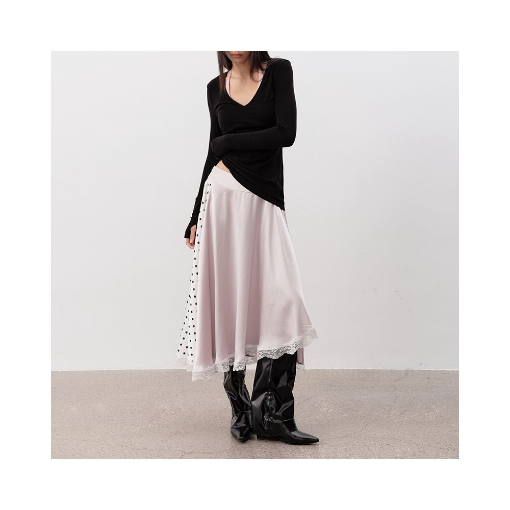 ASAYA6296 – Polka Lace Satin Skirt 🖤🤍