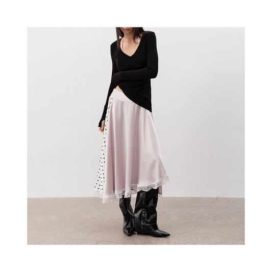 ASAYA6296 – Polka Lace Satin Skirt 🖤🤍